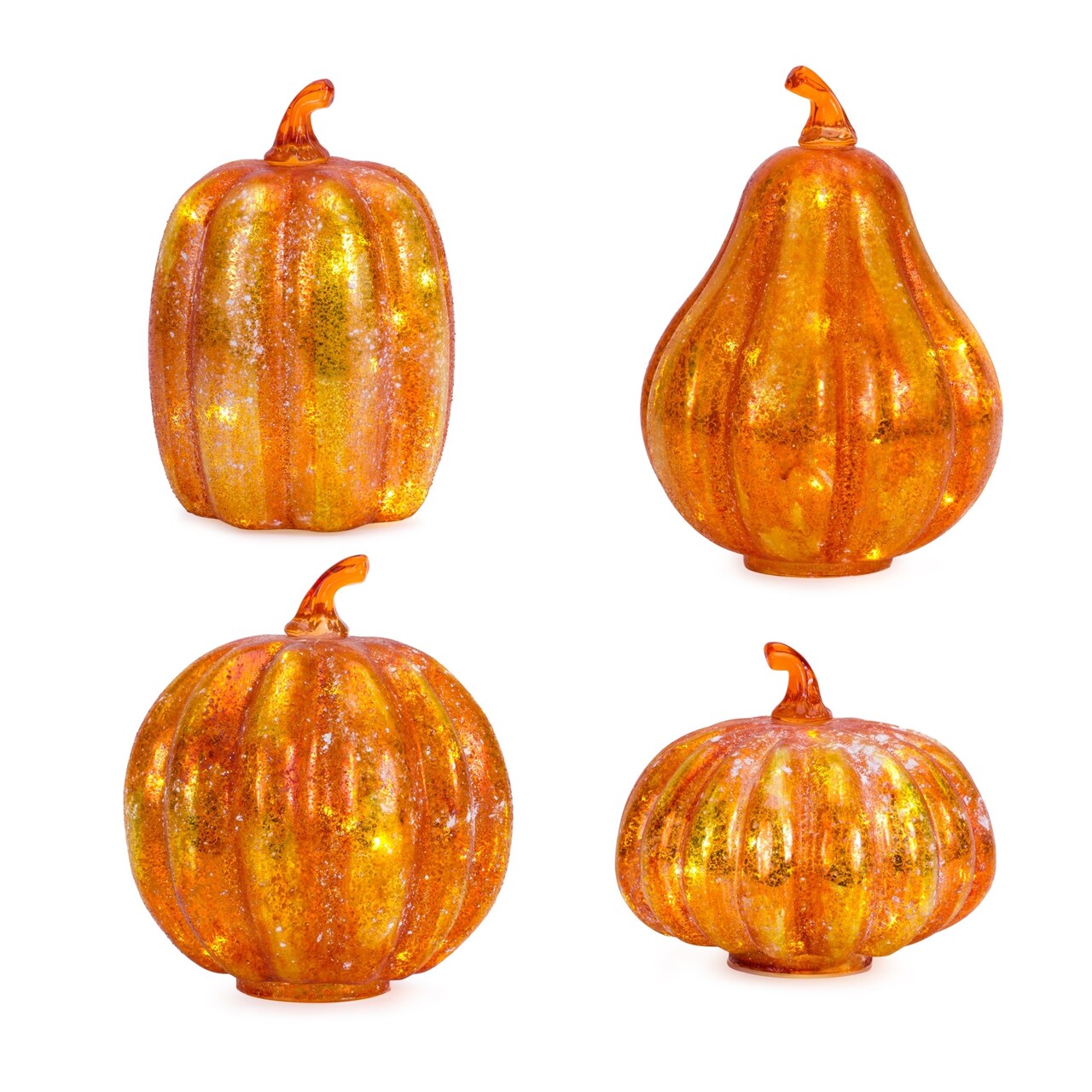 Melrose Set of 4 LED Lighted Pumpkin Fall Harvest Tabletop Decor 9.25"